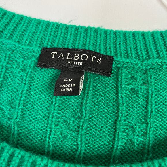 Talbots | Green Cable Knit Sweater Cotton Blend Button Shoulder Womens L Petite - Picture 3 of 5